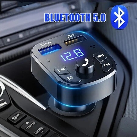 Transmissor FM com dupla saída USB 3.1a + 1.0a Bluetooth 5.0, por apenas 4,45€
