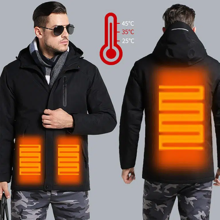 casaco aquecido frente e tras