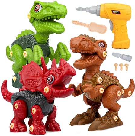 Jogo de construção dinossauros, inclui Tiranossauro Rex, Velociraptor e Triceratops + Berbequim elétrico