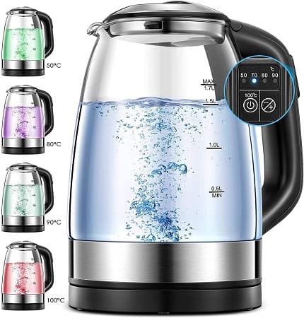 Fervedor de agua em vidro com luz led indicadora da temperatura