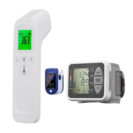 Medidor pressão arterial + termómetro sem contacto  + oxímetro dedo por 18,59€