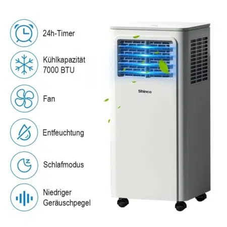 Ar Condicionado Portátil SHINCO 7000BTU Área max 18 ㎡, 3 em 1 Ar Condicionado, Desumidificador e Ventilador