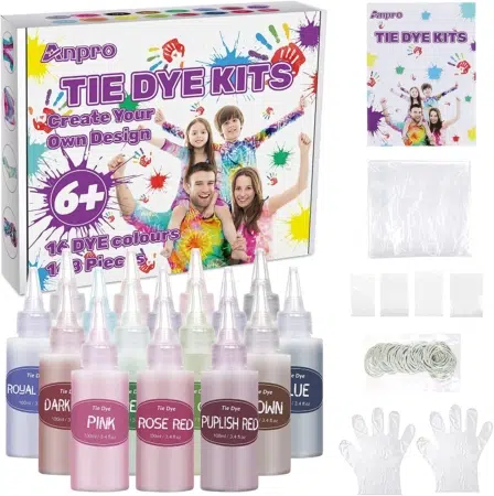 Anpro Tie Dye - Kit de 148 pcs para tingir roupa, Tie-Dye Art Kits para Crianças e Adultos