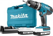 Makita HP457DWE10 2x18 V 1.3Ah Li martelo perfurador + estojo e 74 acessórios incluídos