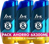 H&S Shampoo Anticaspa e Gel de Banho para cabelos, corpo e rosto, Sport 6 x 300ml