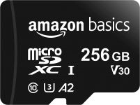 Amazon Basics - MicroSDXC, 256 GB, com Adaptador SD, A2, U3, velocidade de leitura até 100 MB/s