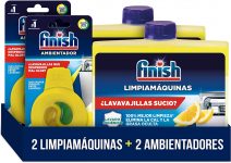 2 Finish Limpa máquinas + 2 unidades Finish ambientador para máquina de lavar loiça aroma de limão