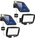Luz solar exterior, pack de 2 com 3 modos de iluminação e sensor de movimento