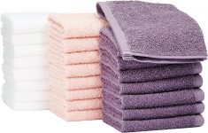 Amazon Basics - Tolhas de algodão (30,5 x 30,5 cm), embalagem de 24 - lavanda, rosa claro, branco