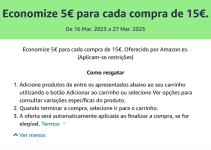 Amazon.es Economize 5€ para cada compra de 15€. promoção