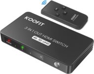 HDMI Switch, KOOFIT 4K@60Hz Ladrão HDMI 3 entradas 1 saída, com controlo remoto suporta 3D, 4K e UHD