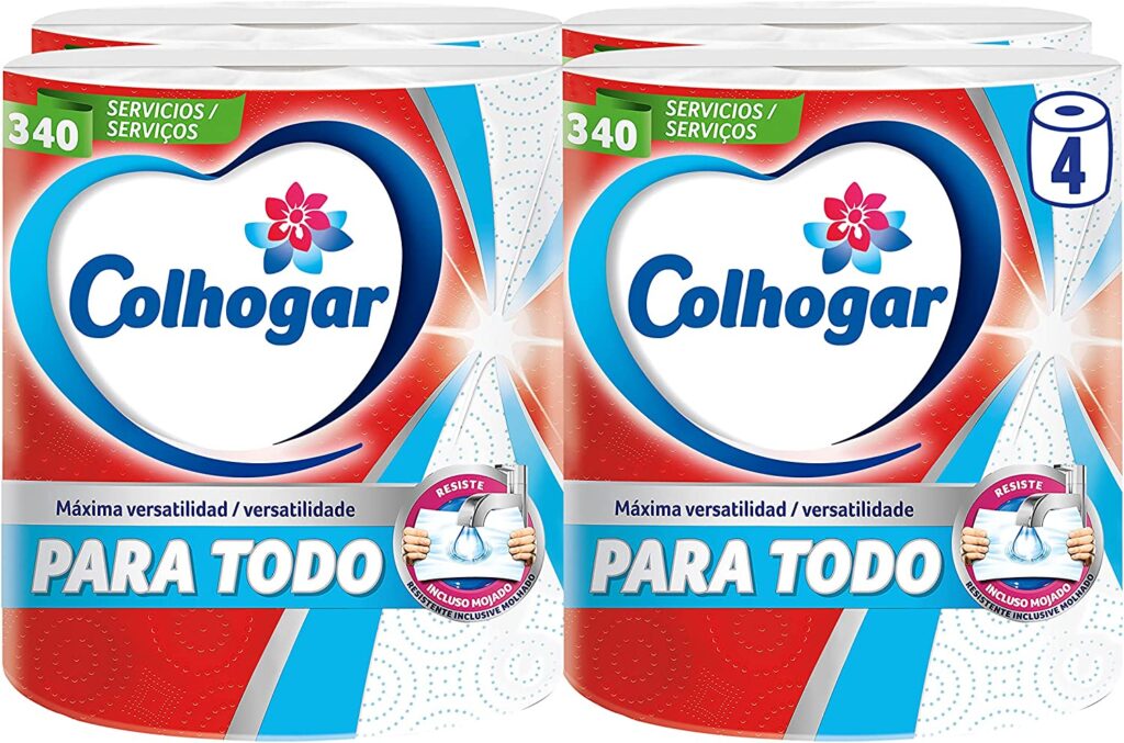 Colhogar papel cozinha multiusos Maxirolls, 4 rolos, absorvente, prático e duradouro, ideal para limpeza e cozinha.