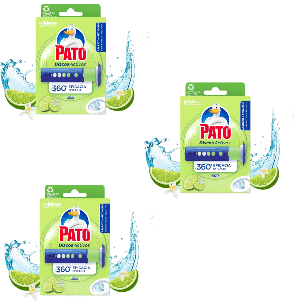 WC PATO discos ativos fragrância lima, limpa e desinfeta (3x2) Pato Discos ativos, aplicador e recargas, com 6 discos, 110 g