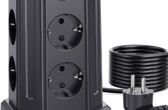 Tomada vertical de 8 tomadas 3 USB-Ae 1 USB-C, cabo 5m, 2500W/10A