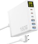 Carregador USB C, 160 W GaN Carregador de 6 portas