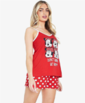 Disney Pijama de mulher, conjunto t-shirt com alças de manga e calções, pijamas Minnie S-XL
