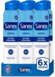 Sanex Desodorizante Dermo Extra Control em spray, pack 6 unidades x 200 ml