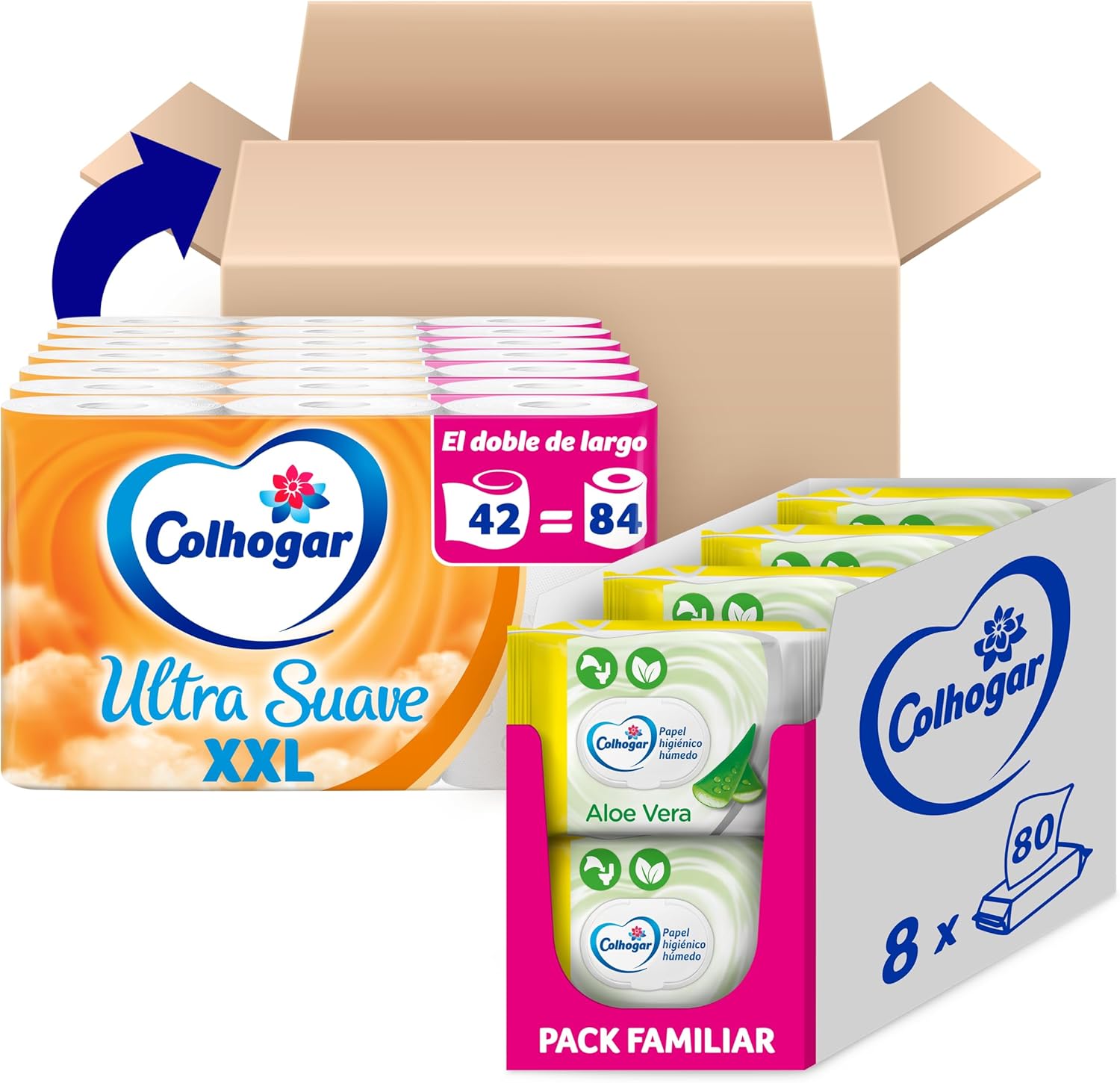 Colhogar Ultra macio XXL x 42 Toalhitas Moist Aloe Vera x 640