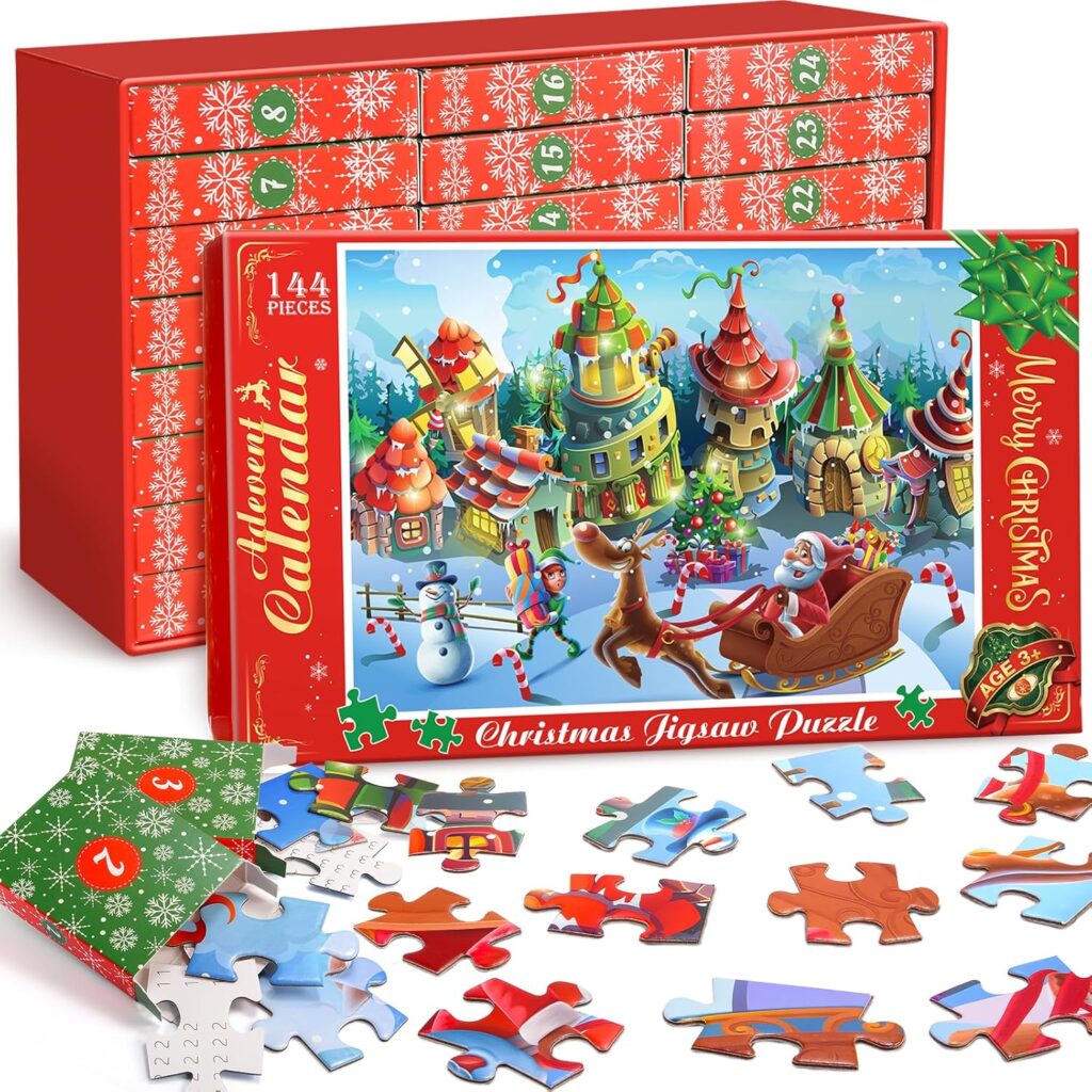 Calendário Advento de Natal crianças 2024, puzzle (144 peças)