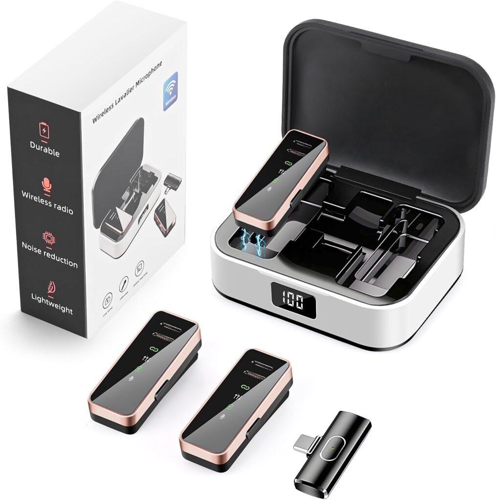 Microfone sem fios, microfone de lapela para iPhone, iPad e Android