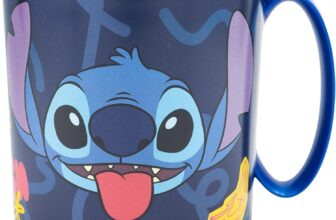Caneca infantil Stitch, plástico reutilizável para micro-ondas de 390 ml
