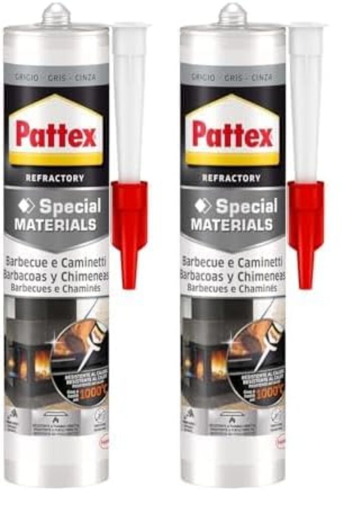 Pattex Silicone churrascos e lareiras, cinzento, resistente ao fogo, 500 g (embalagem de 2)