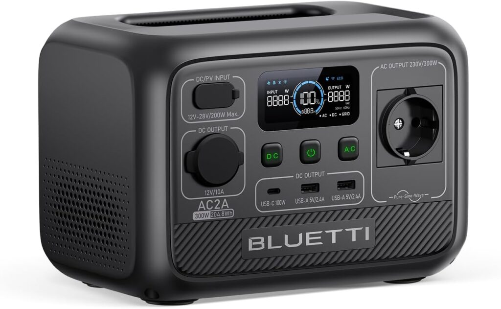 BLUETTI AC2A Gerador LiFePO4 de 204 Wh com 1 saída de AC de 300 W (pico de 600 W)