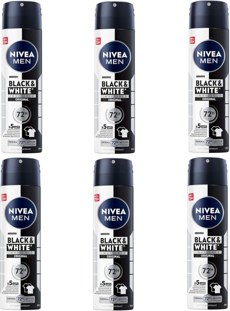 NIVEA MEN Black & White invisível original spray 72h (6 x 200 ml)