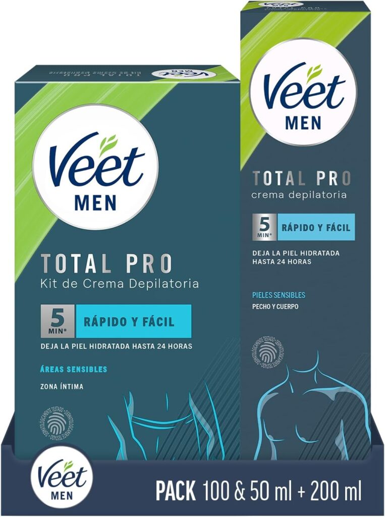 Veet Men Kit de depilação para zonas íntimas do corpo, 100 ml + 50 ml + Veet Men creme corpo 200 ml