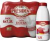 Leite Gordo Président sem glúten, sem adição de açúcares, sabor natural, pack 6 x 1,5 L