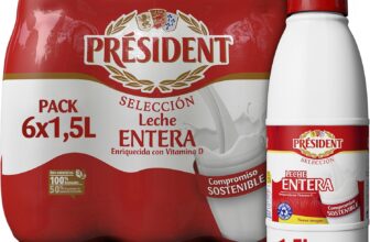 Leite Gordo Président sem glúten, sem adição de açúcares, sabor natural, pack 6 x 1,5 L