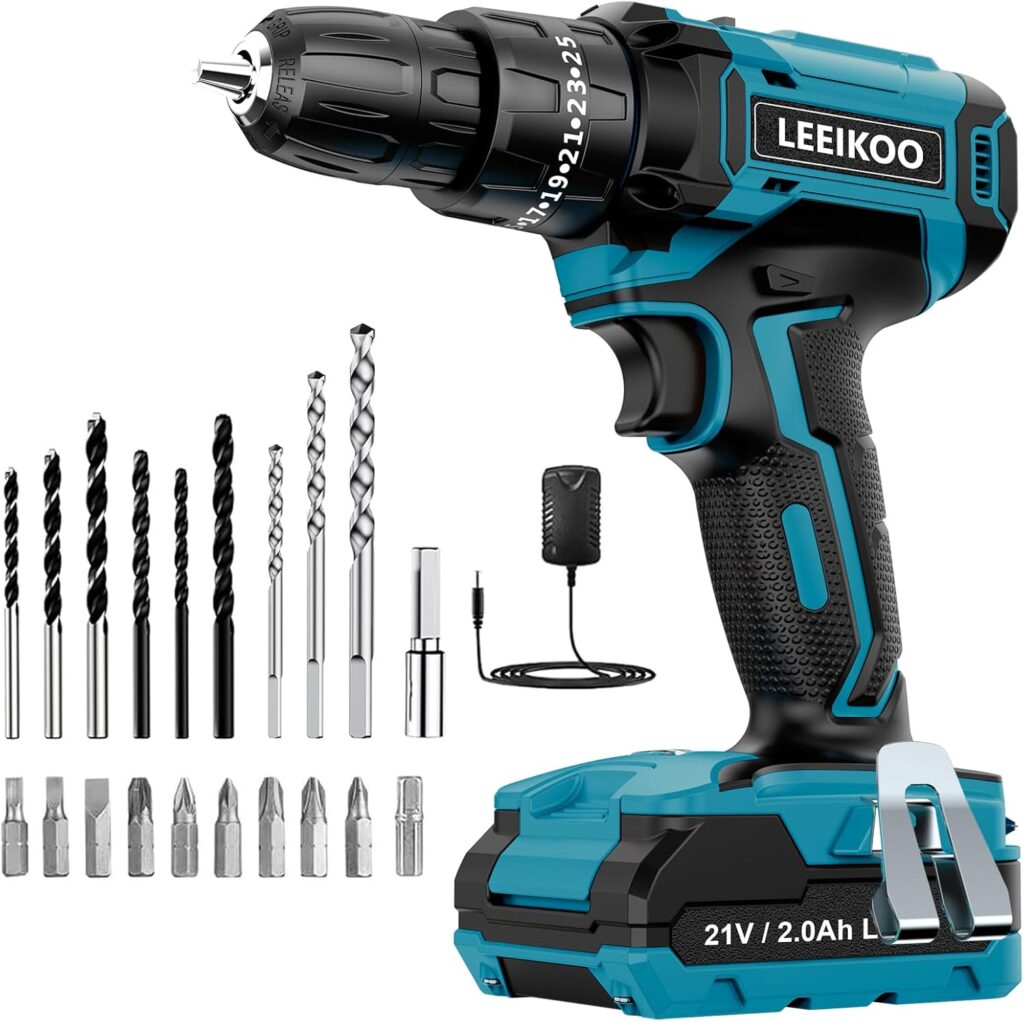 LEEIKOO aparafusadora eletrica a bateria 2,0 Ah, Torque 42 N.m