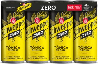 Schweppes Tónica Zero, sem açúcar nem calorias, lata de 33 cl (8 uni) ou (24 Uni por 13,9€)