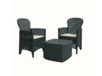 Conjunto de Jardim Tree Antracite | 2 Cadeirões + 1 Mesa de Apoio + 2 Almofadas