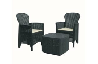 Conjunto de Jardim Tree Antracite | 2 Cadeirões + 1 Mesa de Apoio + 2 Almofadas