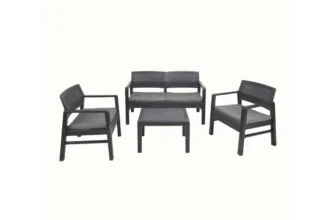 Conjunto de Jardim Kilimanjaro Antracite IPAE PROGARDEN (2 Cadeirões + 1 Mesa de Apoio + 1 Sofá duplo + 4 Almofadas)