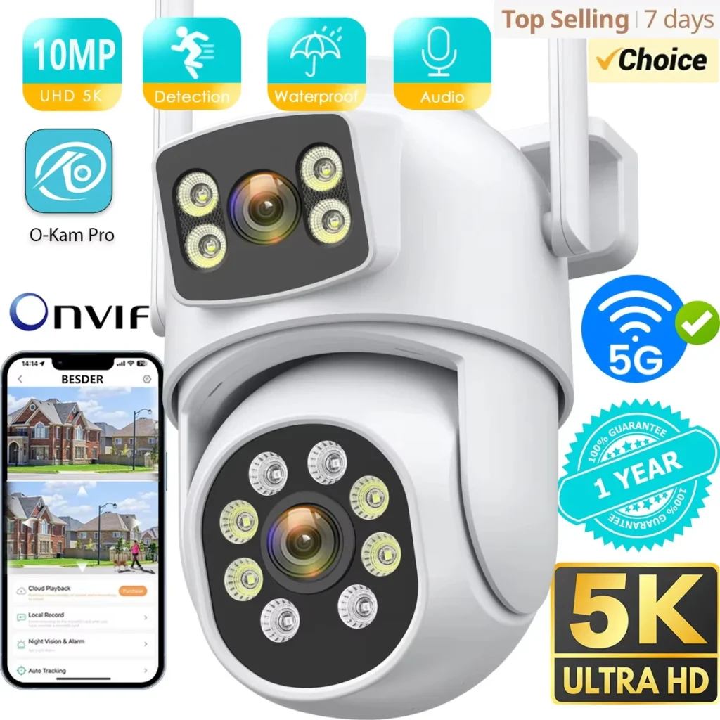 Câmara vigilância com dupla lente visão noturna ip wifi