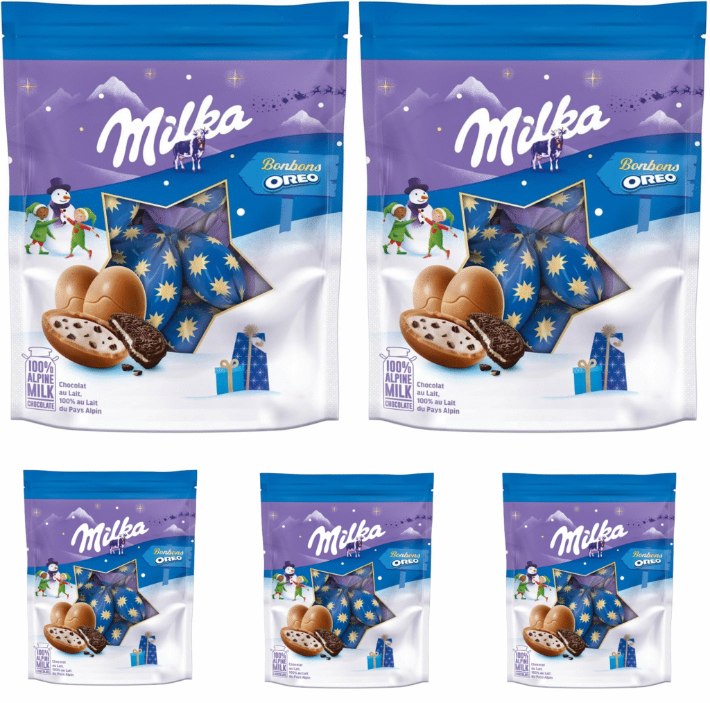 5 x Ovos de Chocolate de Leite Milka com Bolacha Oreo – Edição Especial de Natal 86g