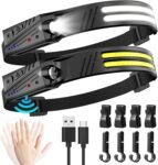 2 x Lanterna frontal LED recarregável, 2000 lúmens, impermeável IPX5