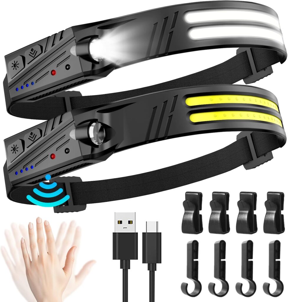 2 x Lanterna frontal LED recarregável, 2000 lúmens, impermeável IPX5