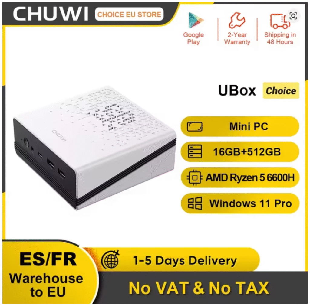 CHUWI UBox Mini PC AMD Ryzen 5 6600H 16GB+512GB