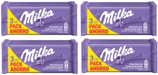 Milka Chocolate de leite dos Alpes, pack poupança de [4x3 x barras de 90g]