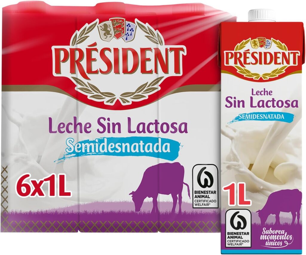 Leite Président Meio Gordo sem Lactose 6x1L