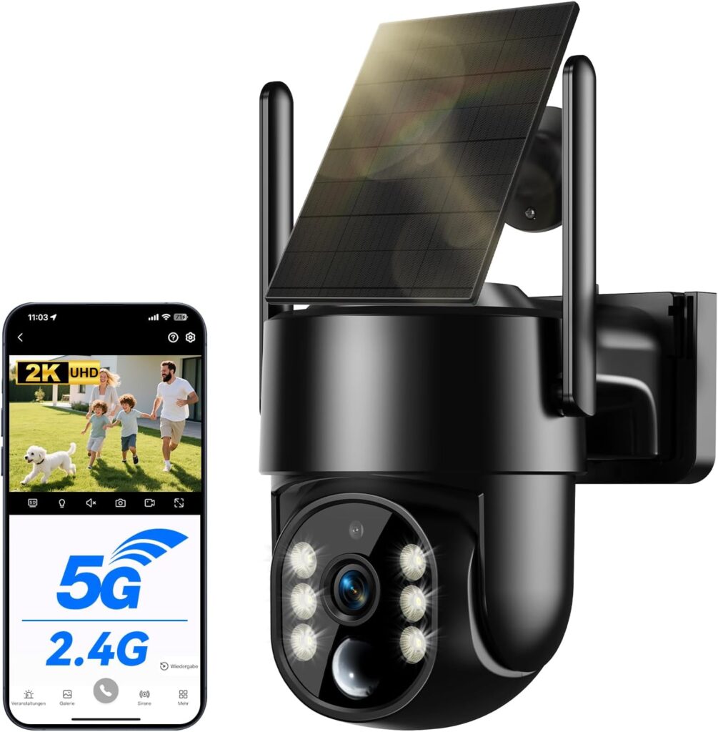 Suloron Câmara de vigilância WiFi exterior solar, 2K, 4 MP, rede 2,4 G e 5 G