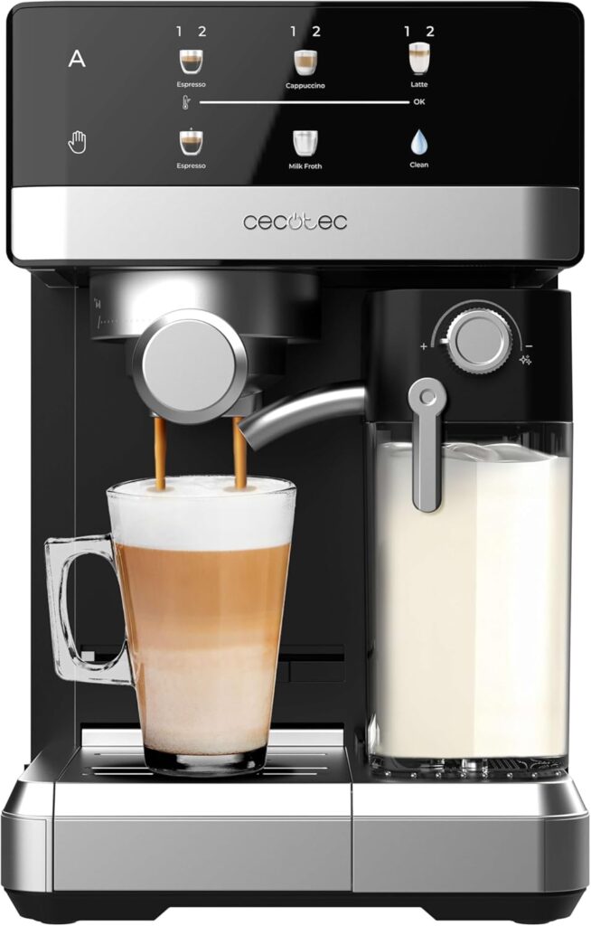 Cecotec Cafeteira Express semiautomática com depósito de leite Touch & Cream 1350W