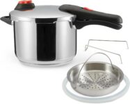 Amazon Basics Panela de pressão de aço inoxidável com vaporizador, 6 litros