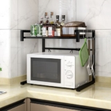 Prateleira de cozinha extensível para microondas com três ganchos