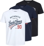 Jack & Jones T-shirt para homem, conjunto de 3 unidades (XS e M)