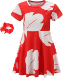 Traje de princesa genérico flor de lilo, vestido vermelho com folhas estampadas (4 e 6 anos)