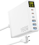 Carregador USB C, 160W GaN Carregador de 6 portas